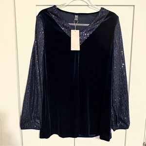 Emery Rose Velvet Top with Sequin Sleeves